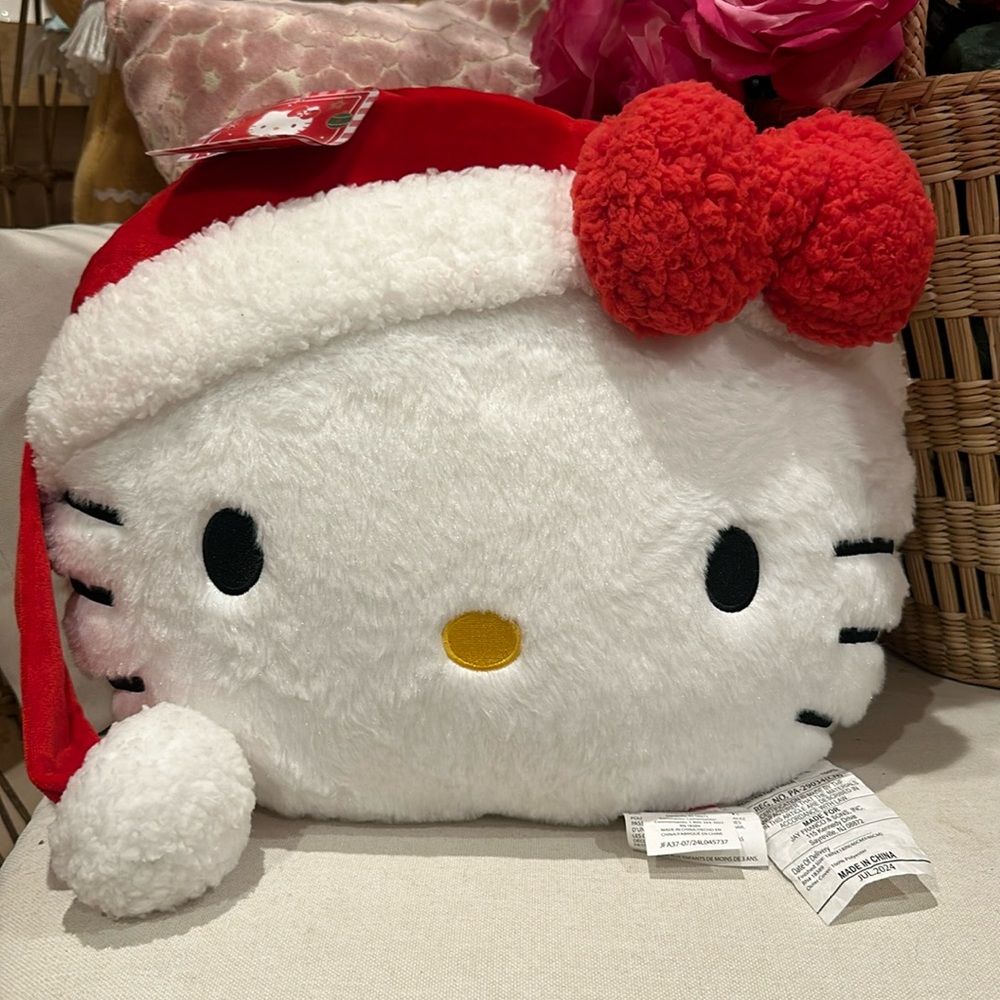 Hello Kitty Holiday Christmas pillow doll face 15” X 12”